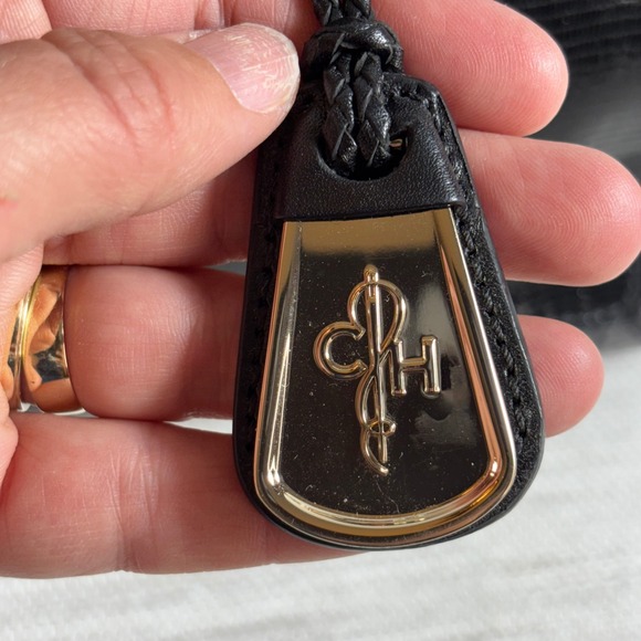 Cole Haan Satchel Shoulder Bag Black Reptile‎ Embossed Leather Designer Handbag - Picture 3 of 16